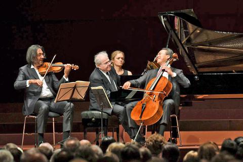Leonidas Kavakos, Emanuel Ax und Yo-Yo Ma (von links) spielen in der Alten Oper Brahms’ Klaviertrios. Foto: RMF/Ansgar Klostermann