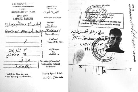 Die Laissez-Passer-Papiere, die dem  Tatverdächtigen und einem Teil seiner Familie von der irakischen Botschaft ausgestellt worden waren. Foto: VRM  