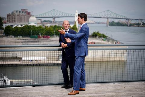 Zwei, die sich gut verstehen: Kanadas Premierminister Justin Trudeau (links) und Bundeskanzler Olaf Scholz. Das nordamerikanische Land soll ein wichtiger Energielieferant für Deutschland werden. Foto: dpa